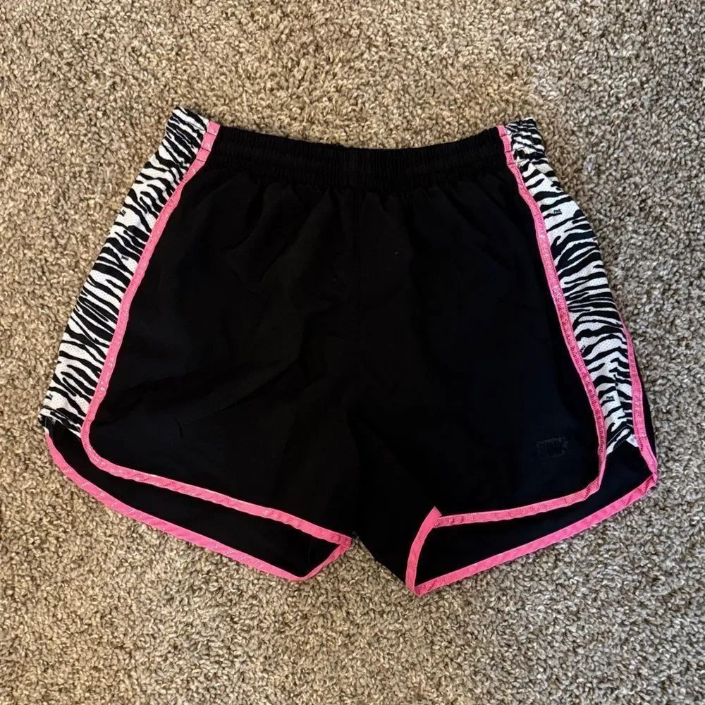 PINK Victoria's Secret Black Athletic Shorts with Pink Trim and Zebra Panels